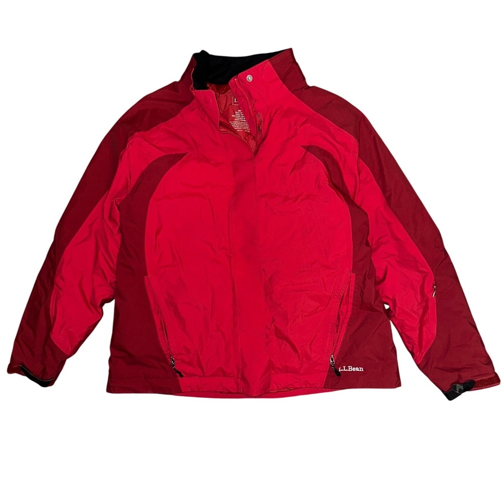 LL Bean Mens XL Red Colorblock Insulated Winter Jacket Full Zip OGCF4